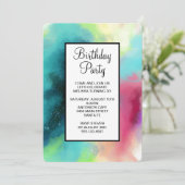 モダンなグリーンとレッドの宇宙ネビュラ水彩 招待状 (スタンド正面)