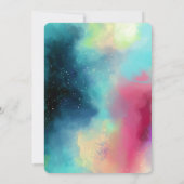 モダンなグリーンとレッドの宇宙ネビュラ水彩 招待状 (裏面)