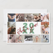 モダンなグリーンとレッドの12枚の写真の コラージュ 今年を振り返って シーズンカード (正面)