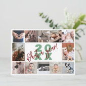 モダンなグリーンとレッドの12枚の写真の コラージュ 今年を振り返って シーズンカード (スタンド正面)