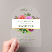 モダンなグリーンと花のイスラム教ムスリム結婚式 アクリル招待状 (インサイチュ (ポータブル))