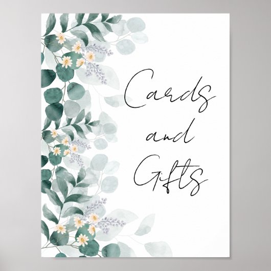 モダンなグリーンのユーカリのカードとギフトの看板 ポスター (正面)