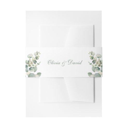 モダンなグリーンのユーカリの結婚式 招待状ベリーバンド (正面例)
