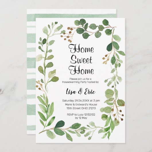 モダンなグリーンの新築パーティー招待状 招待状 (正面/裏面)