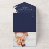 モダンなグリーンの水彩QRコード画像 ネイビー オールインワン招待状 (外側)