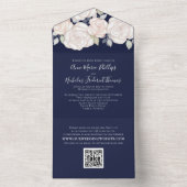 モダンなグリーンの水彩QRコード画像 ネイビー オールインワン招待状 (内側)