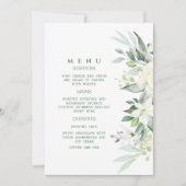モダンなグリーンの白い花のメニュー招待状 招待状 (正面)