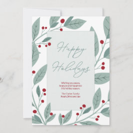 モダンなグリーンの花のハッピーホリデー シーズンカード