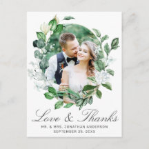 モダンなグリーンの花輪の写真 結婚式のお礼