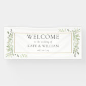 モダンなグリーンの葉のウェディング ウェルカム 横断幕 (横)