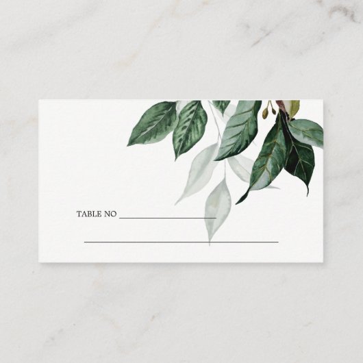 モダンなグリーンの葉のトロピカルなウェディング会場 プレイスカード (裏面)