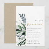 モダンなグリーンの葉のトロピカルなウェディング 案内状 (正面/裏面)