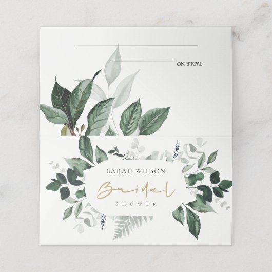 モダンなグリーンの葉のトロピカルな花のブライダルシャワー プレイスカード (外部開封)