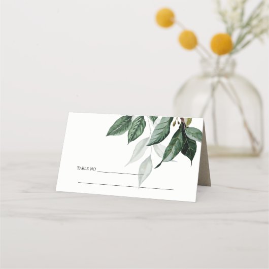 モダンなグリーンの葉のトロピカルな花のブライダルシャワー プレイスカード (裏面)
