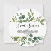 モダンなグリーンの葉の水彩画 スイート16の誕生日 招待状 (正面)