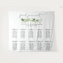 モダンなグリーンウェディングの着席プラン タペストリー