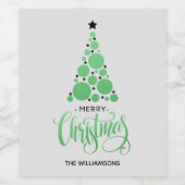 モダンなグリーンクリスマスツリー ワインラベル (シングルラベル)