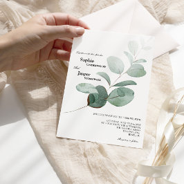 モダンなグリーンハートのホワイトウェディング招待状 招待状