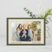 モダンなグリーンファミリーフォト 幸せなホリデー シーズンカード (スタンド正面)