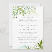 モダンなグリーンフォリアージの葉のリハーサルディナー 招待状 (正面)