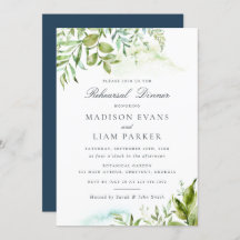 モダンなグリーンフォリアージの葉のリハーサルディナー