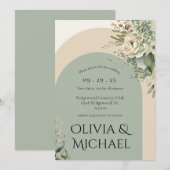 モダンなグリーンフラワーアブストラクトシンプルウェディング 招待状 (正面/裏面)