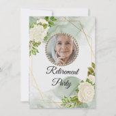 モダンなグリーンフローラル写真退職パーティー 招待状 (裏面)