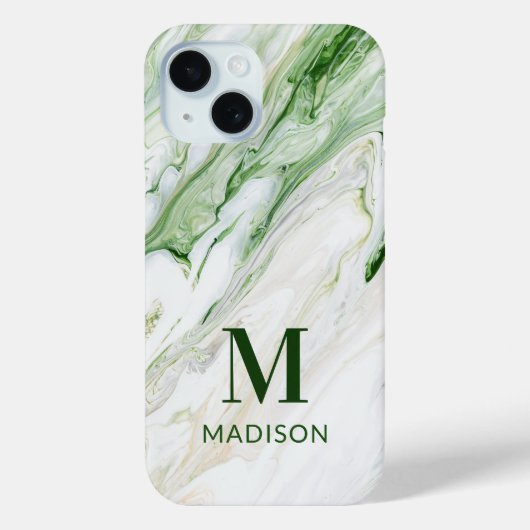 モダンなグリーンホワイトのおしゃれなモノグラム入りカスタムデザイン Case-Mate iPhoneケース (裏面)