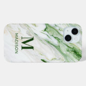 モダンなグリーンホワイトのおしゃれなモノグラム入りカスタムデザイン Case-Mate iPhoneケース (裏面 (横))