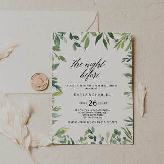 モダンなグリーンボタニカル装飾 前夜祭 招待状