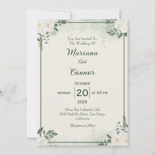 モダンなグリーンミニマルウェディング招待状 招待状 (正面)