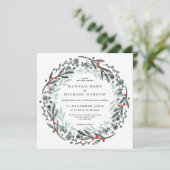 モダンなグリーンリースのホリデーシーズン 招待状 (スタンド正面)