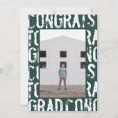 モダンなグリーン グランジー フォト 卒業発表 招待状 (正面)