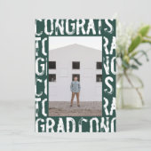 モダンなグリーン グランジー フォト 卒業発表 招待状 (スタンド正面)