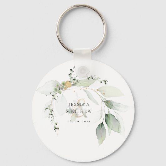 モダンなグリーン&ゴールドのユーカリ キーホルダー (正面)