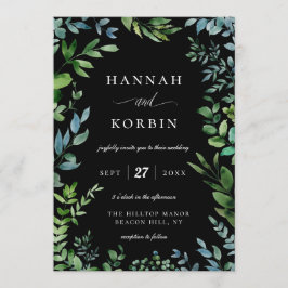 モダンなグリーン フレーム | ブラック ウェディング 招待状