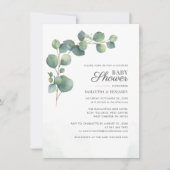 モダンなグリーン ユーカリ カップル ベビーシャワー 招待状 (正面)