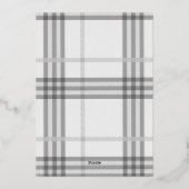 モダンなグレーとチェックのファミリーフォト 箔シーズンカード (裏面)