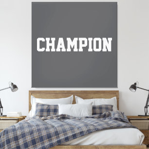 モダンなグレーに白いCHAMPION文字のスポーツ風デザイン キャンバスプリント