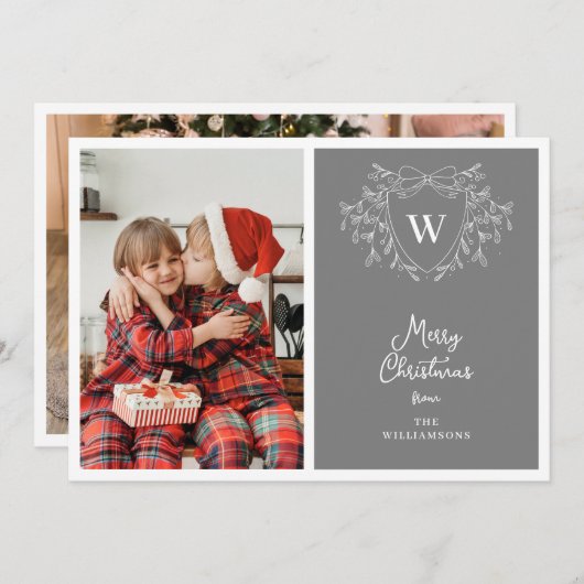 モダンなグレークラス＆ホワイトのクラシックな crest 2 枚の写真 シーズンカード (正面/裏面)