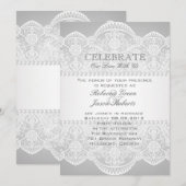 モダンなグレーパールホワイトレース ヴィンテージウェディング 招待状 (正面/裏面)
