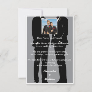 モダンなゲイ男性の結婚式の灰色の写真 サンキューカード