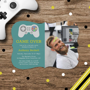 モダンなゲームオーバーの写真付き独身パーティー招待状 招待状
