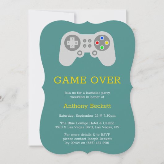 モダンなゲームオーバーの独身パーティー招待状 招待状 (正面)