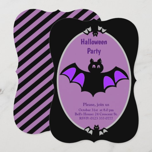 モダンなコウモリのハロウィン招待状 招待状 (正面/裏面)