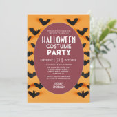 モダンなコウモリ柄のハロウィンコスチュームパーティー 招待状 (スタンド正面)