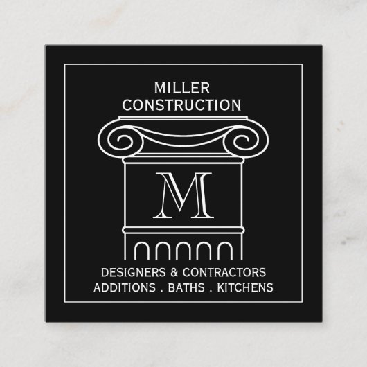 モダンなコラムのモノグラムの建築業者の建築家の正方形 スクエア名刺 (正面)