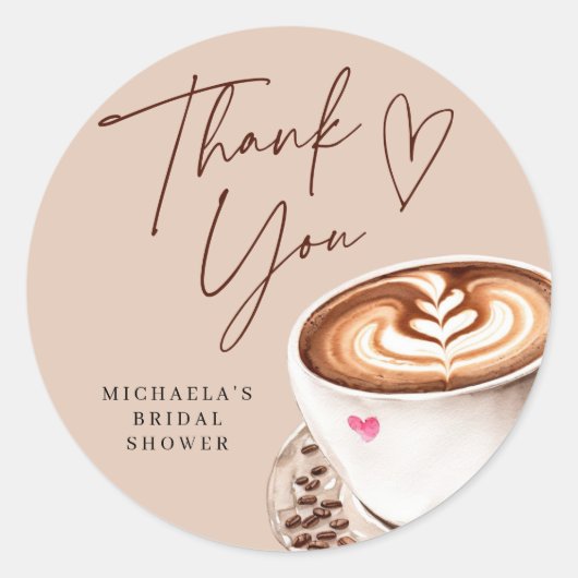 モダンなコーヒー ブライダルシャワー 感謝の気持ち ハート ラウンドシール (正面)