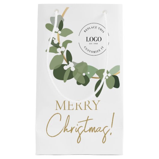 モダンなコーポレートロゴのクリスマス スモールペーパーバッグ (正面)