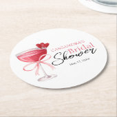 モダンなコーラスドリンク ピンクの弓 ブライダルシャワー ラウンドペーパーコースター (アングル)